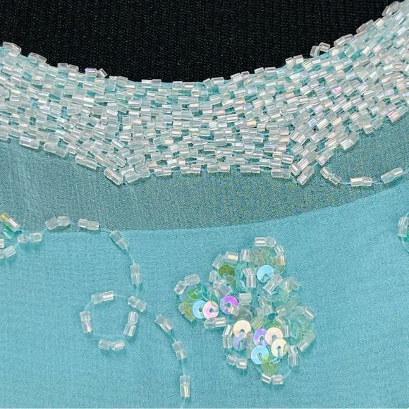 Vintage 70’s Light Blue 100% Silk Formal Dress 2 Piece Slip & Long Beade… - Picture 6 of 15